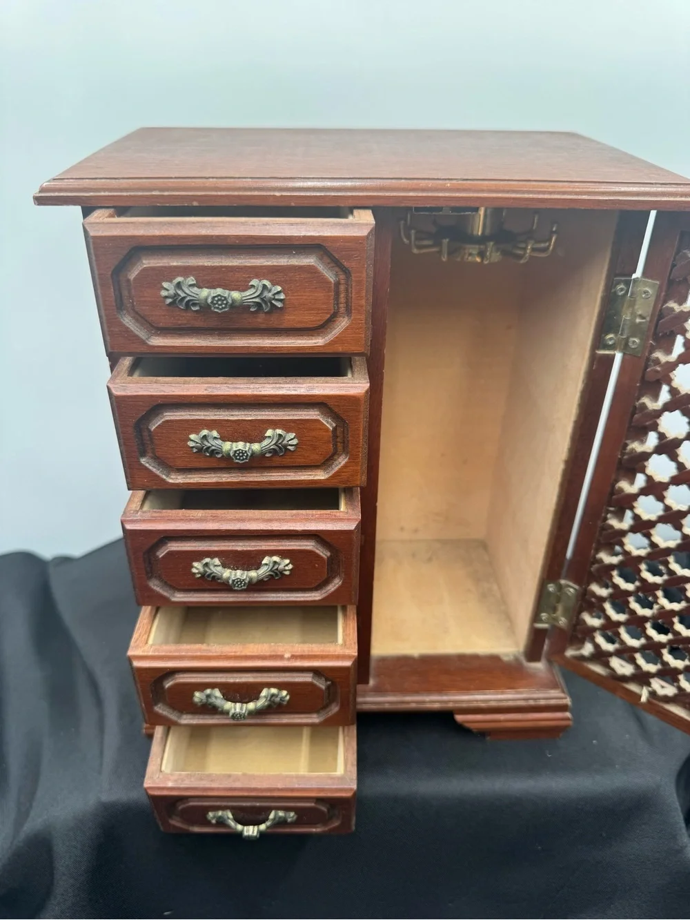 Wooden Musical Jewelry Armoire Chest in Dark Brown